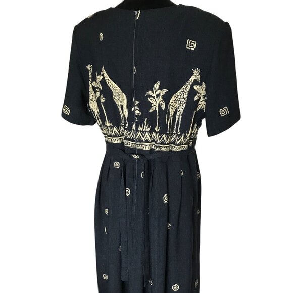 Citi Dress Giraffe Print Dress: Vintage 80s Long Rayon Dress Black Size 18W - Picture 2 of 12